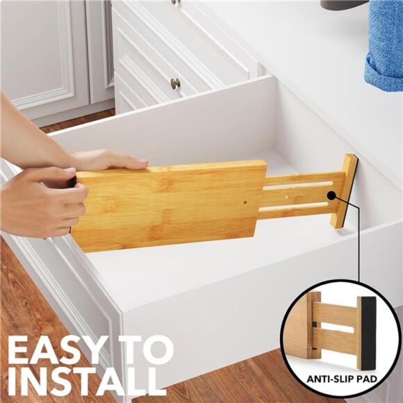 Bamboo Drawer Dividers 6 Pack Adjustable Expandable Dresser Organizer for Clothe - Picture 6 of 8